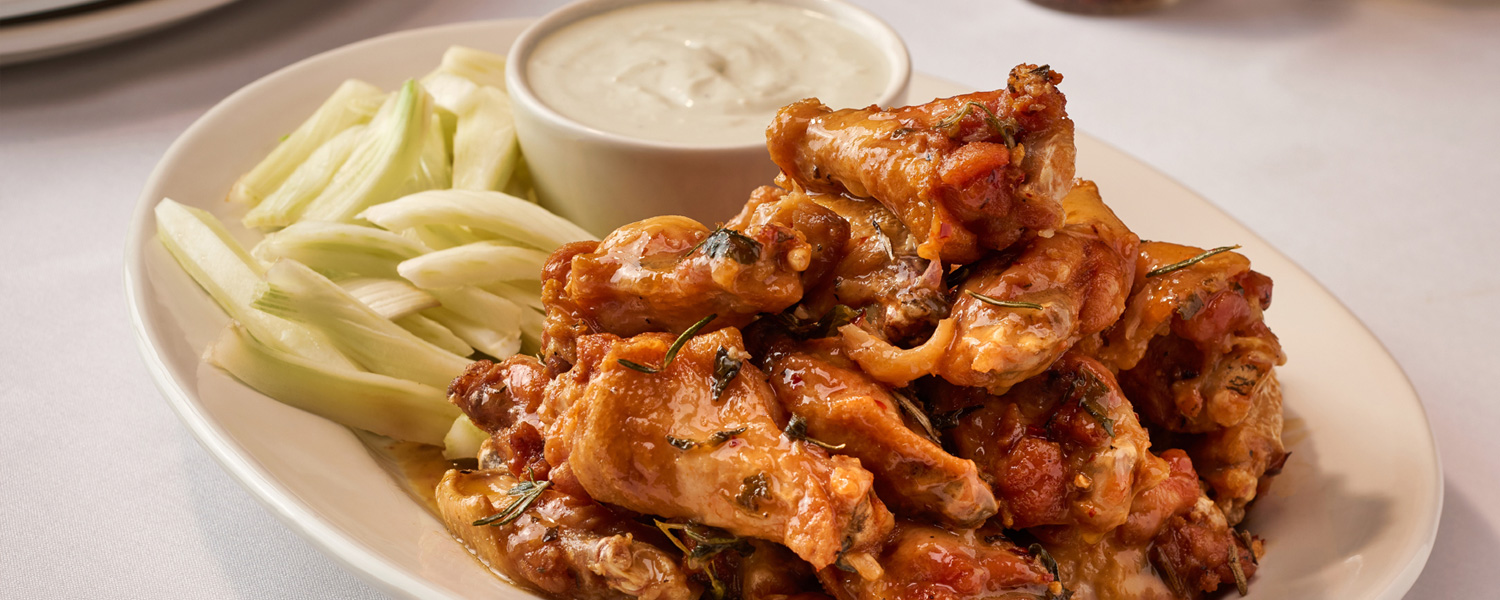 Zesty Scarpariello Wings with Creamy Gorgonzola Dip